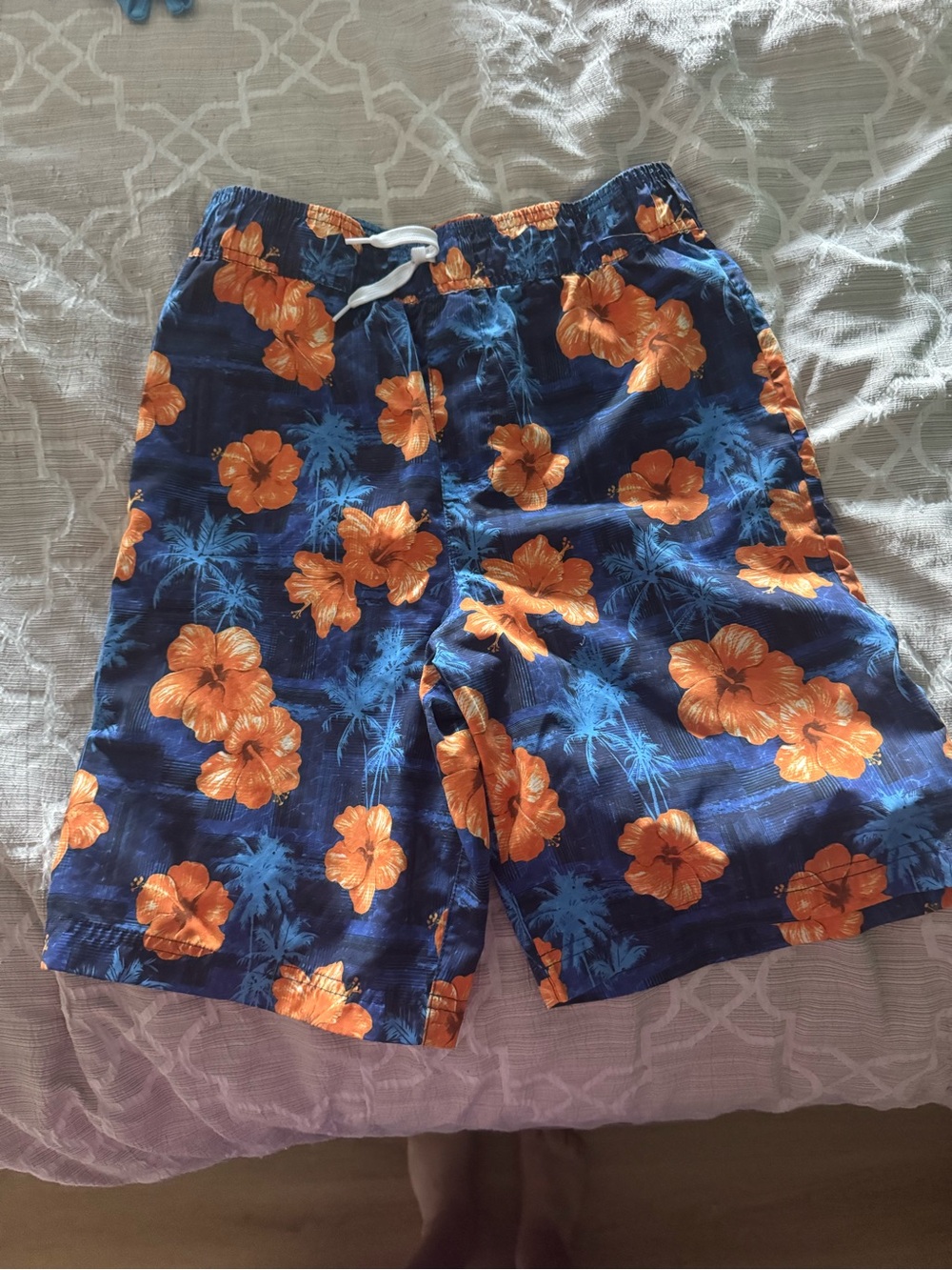 OP Men's Navy Swim Shorts with Orange Floral Print
